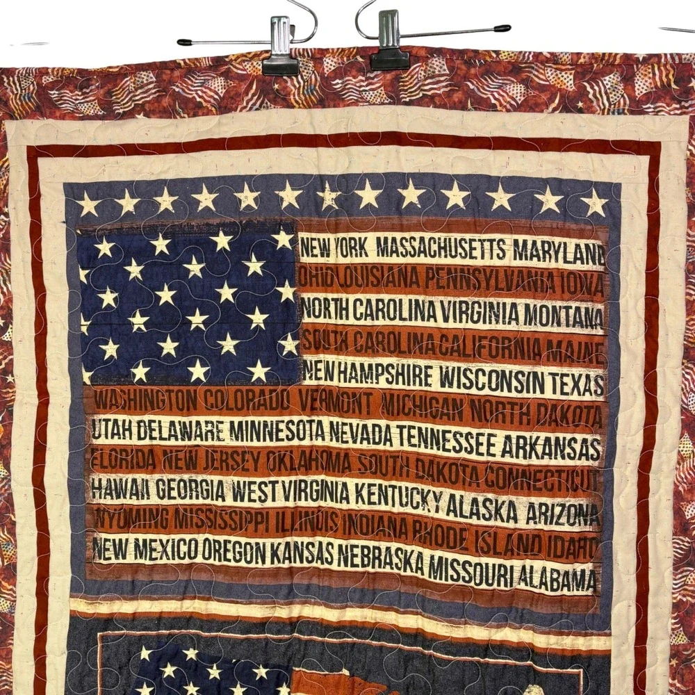 Handmade Patriotic Quilt Wall Hanging Americana Red White Blue 50 States 31x48